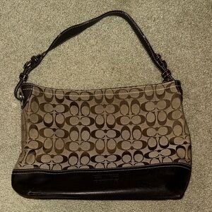 Coach Brown and Black Signature Shoulder Bag